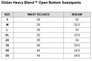 Gildan Open Bottom Sweatpants Size Chart